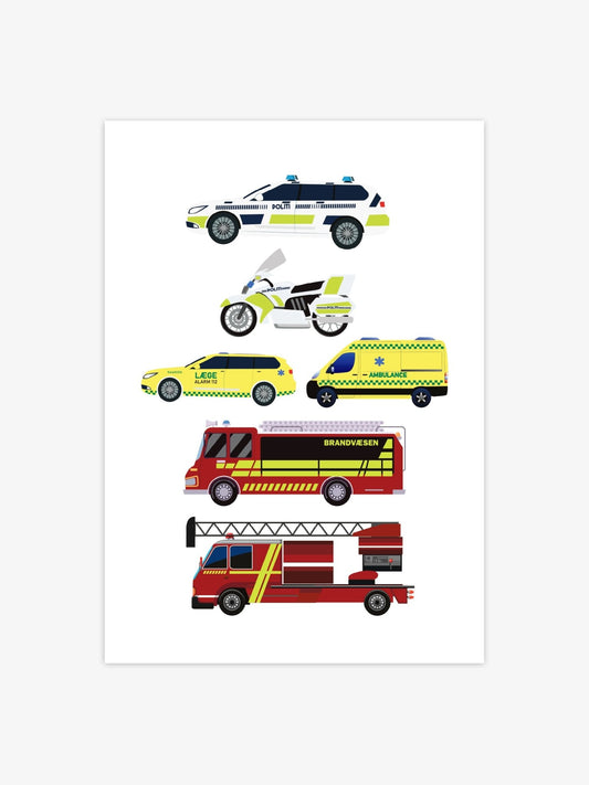 Politi, Ambulance, Brandbil - Littleposter.dk